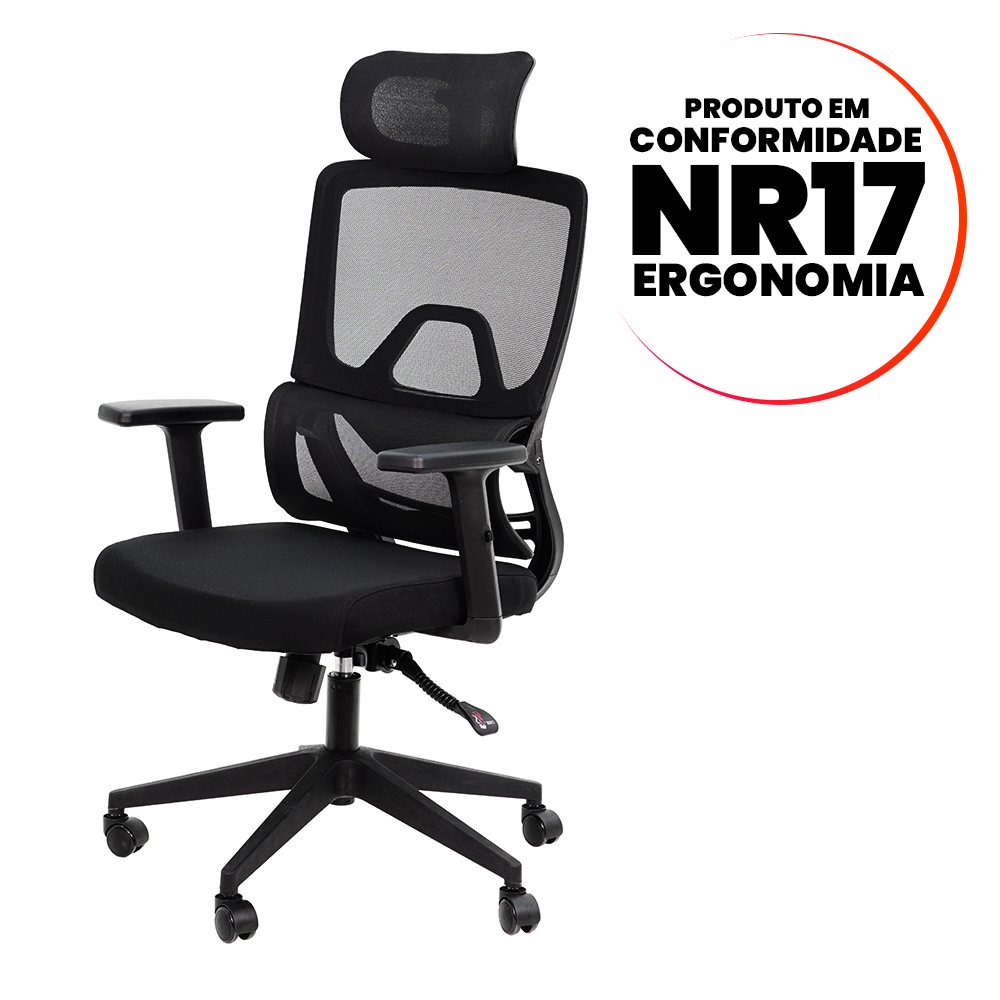 Cadeira Escritório Corporativa Riso Alta Mesh NR 17